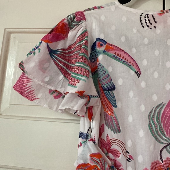 Banjanan Palak Dress Tropical Bird Print XS NEW Birdie Print White Dobby Revolve - Picture 11 of 14